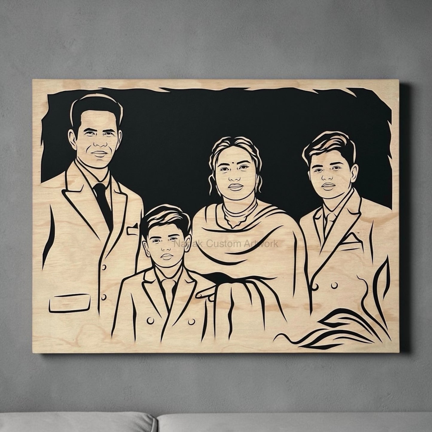 4 Faces Family Wooden Portrait