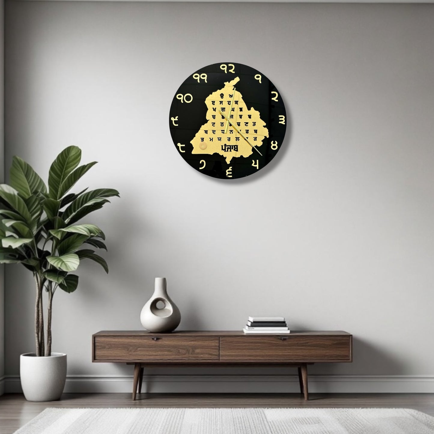 Gurmukhi wall clock with Punjab map