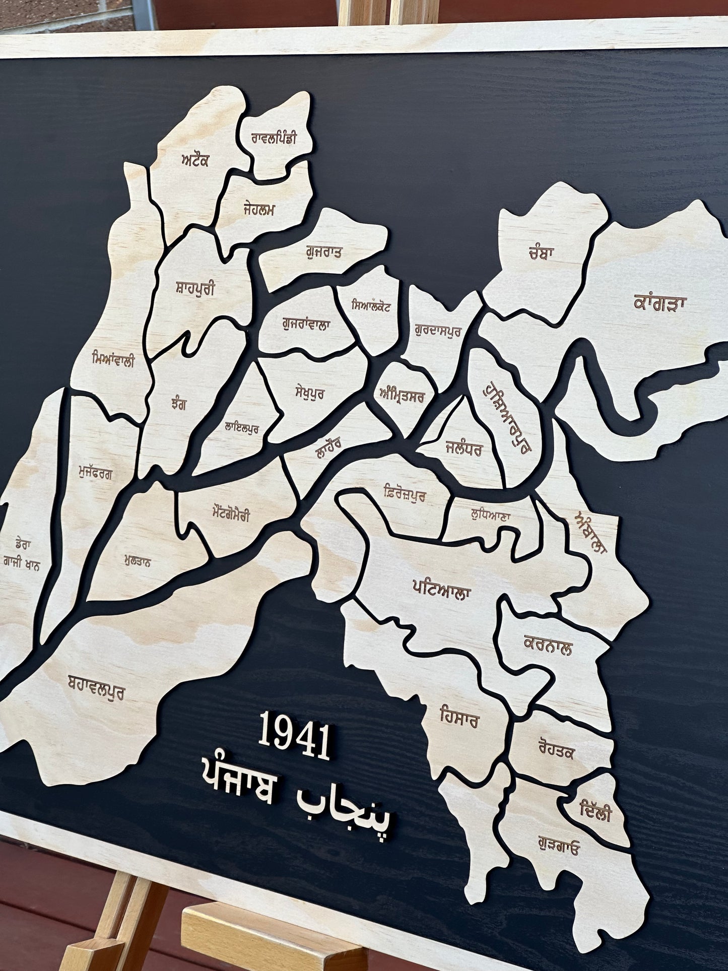 3d Handcrafted Wooden Map Of Old Punjab With Districts