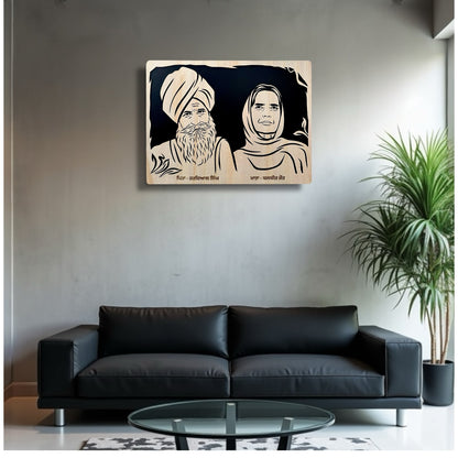 Two Faces Or Couple Wooden Portrait