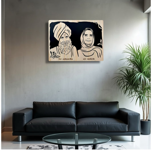 Two Faces Or Couple Wooden Portrait