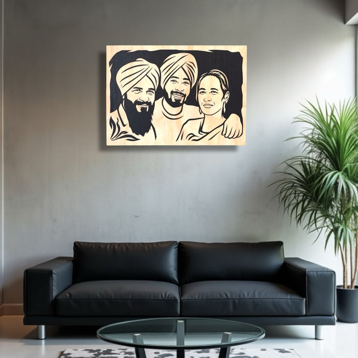 3 Faces Family Wooden Portrait