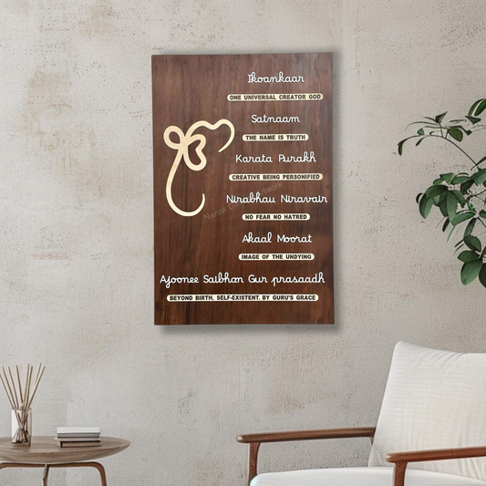 Handcrafted 3D Embossed Moolmantar Plaque With Ik Onkar