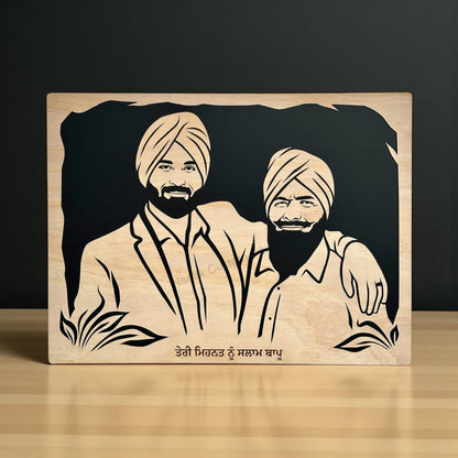 Two Faces Or Couple Wooden Portrait