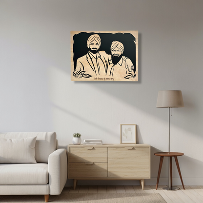 Two Faces Or Couple Wooden Portrait