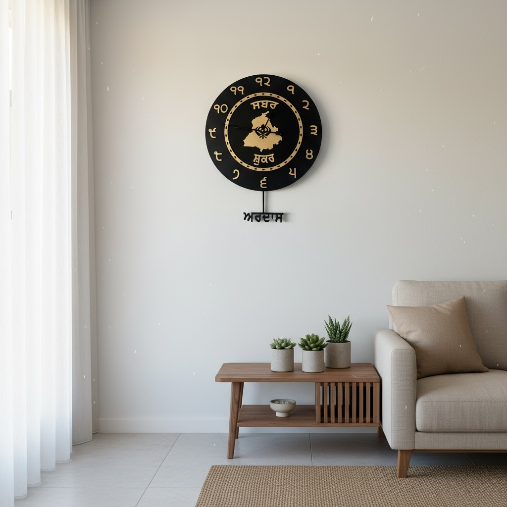 Stylish Punjabi wall clock with Punjab map and Gurmukhi digits