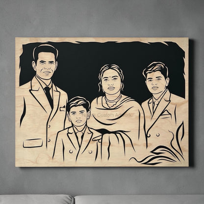 4 Faces Family Wooden Portrait