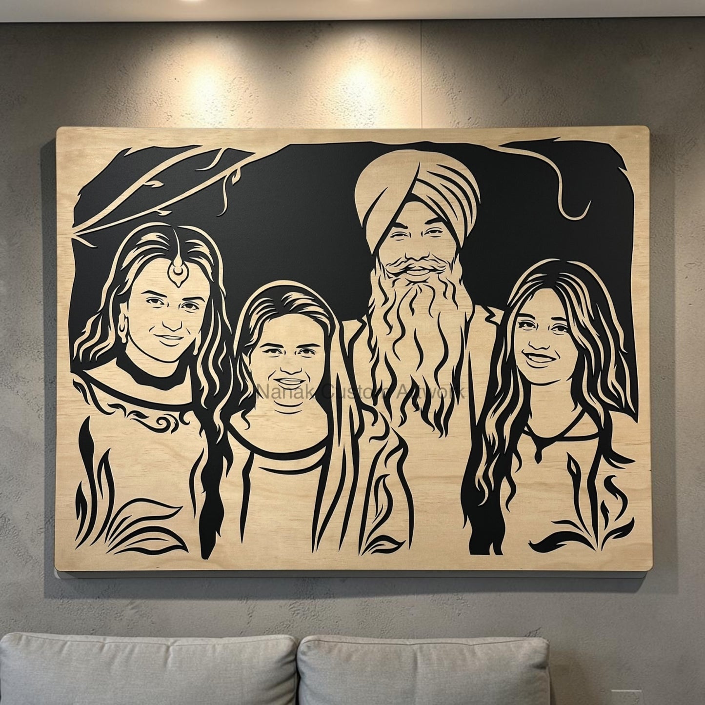 4 Faces Family Wooden Portrait