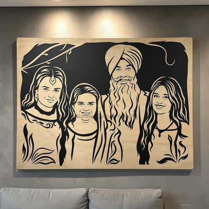 4 Faces Family Wooden Portrait