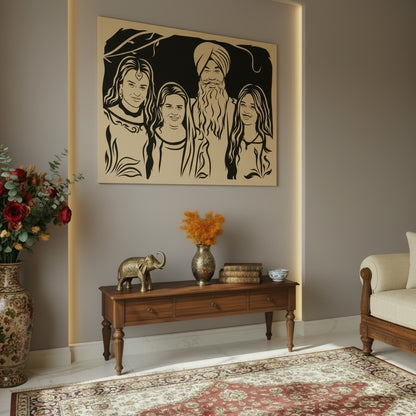 4 Faces Family Wooden Portrait