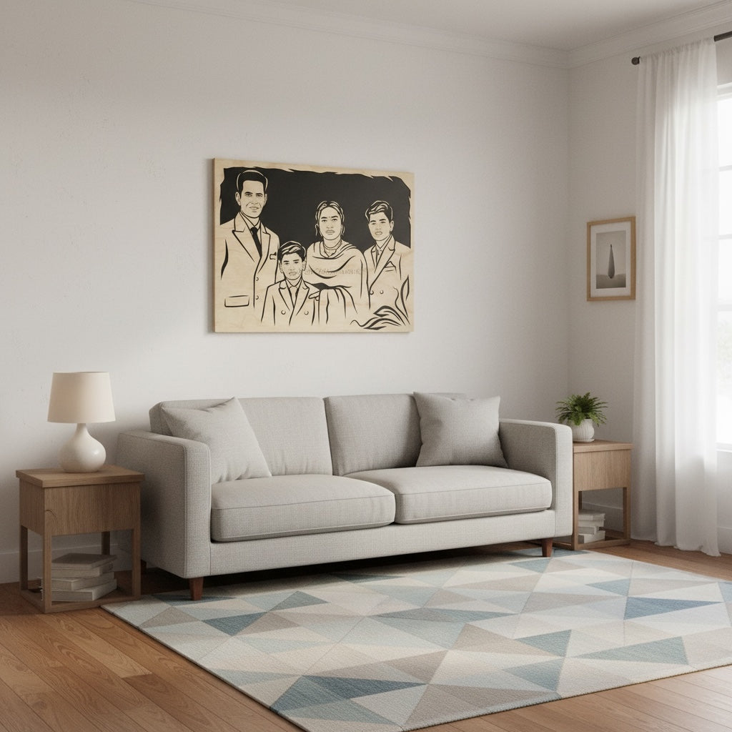 4 Faces Family Wooden Portrait