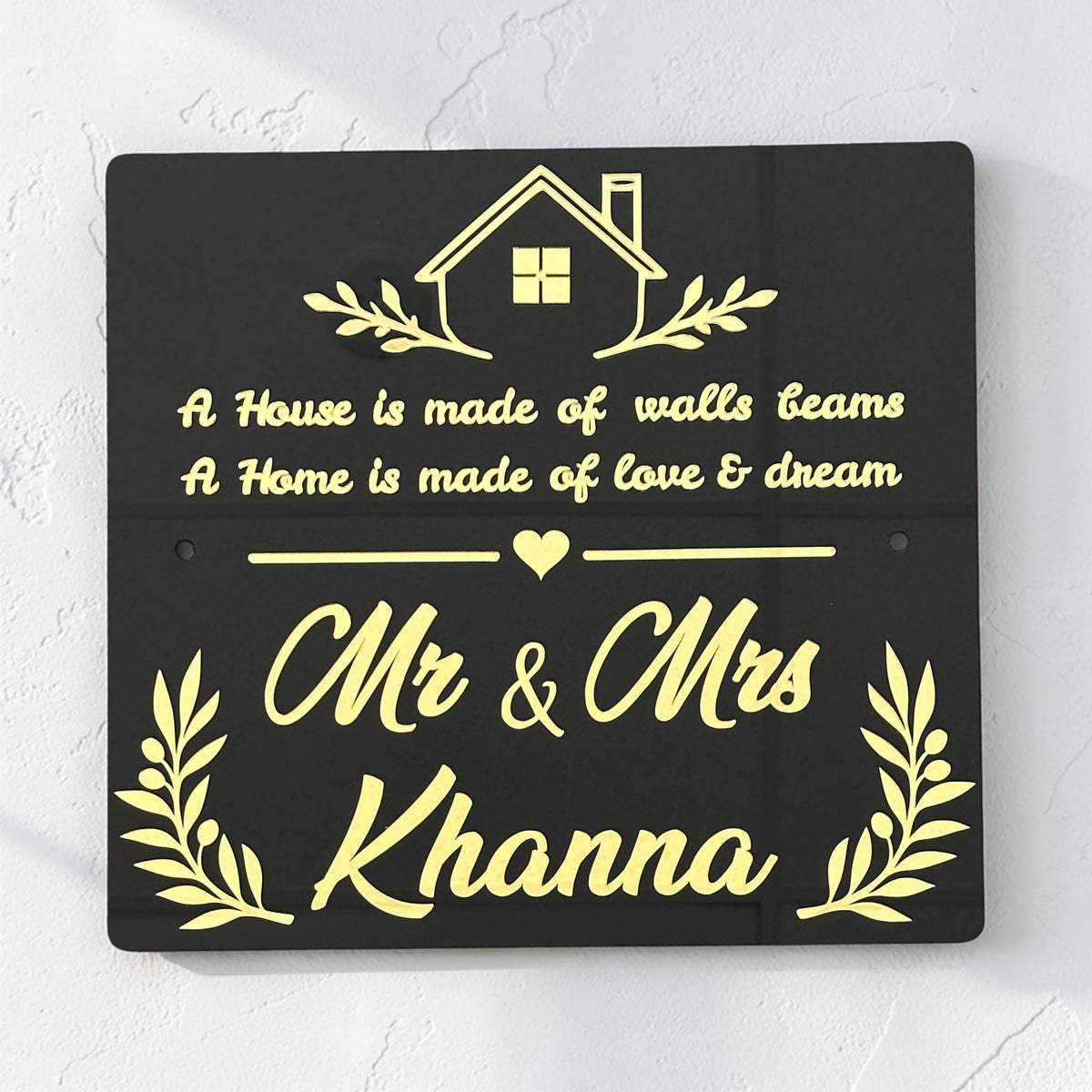 Custom Couples Entrance Name Plate with House Quote