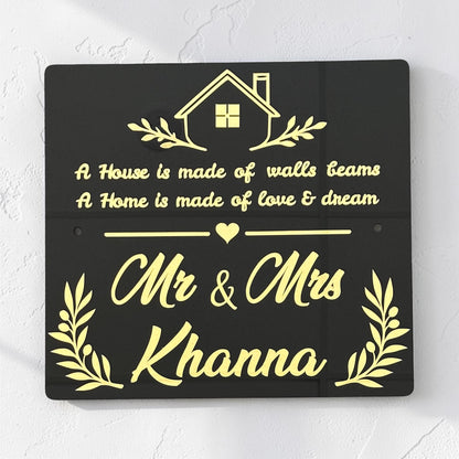 Custom Couples Entrance Name Plate with House Quote