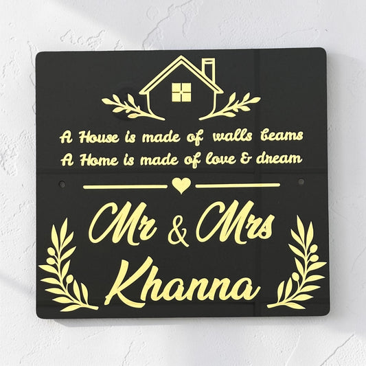 Custom Couples Entrance Name Plate with House Quote