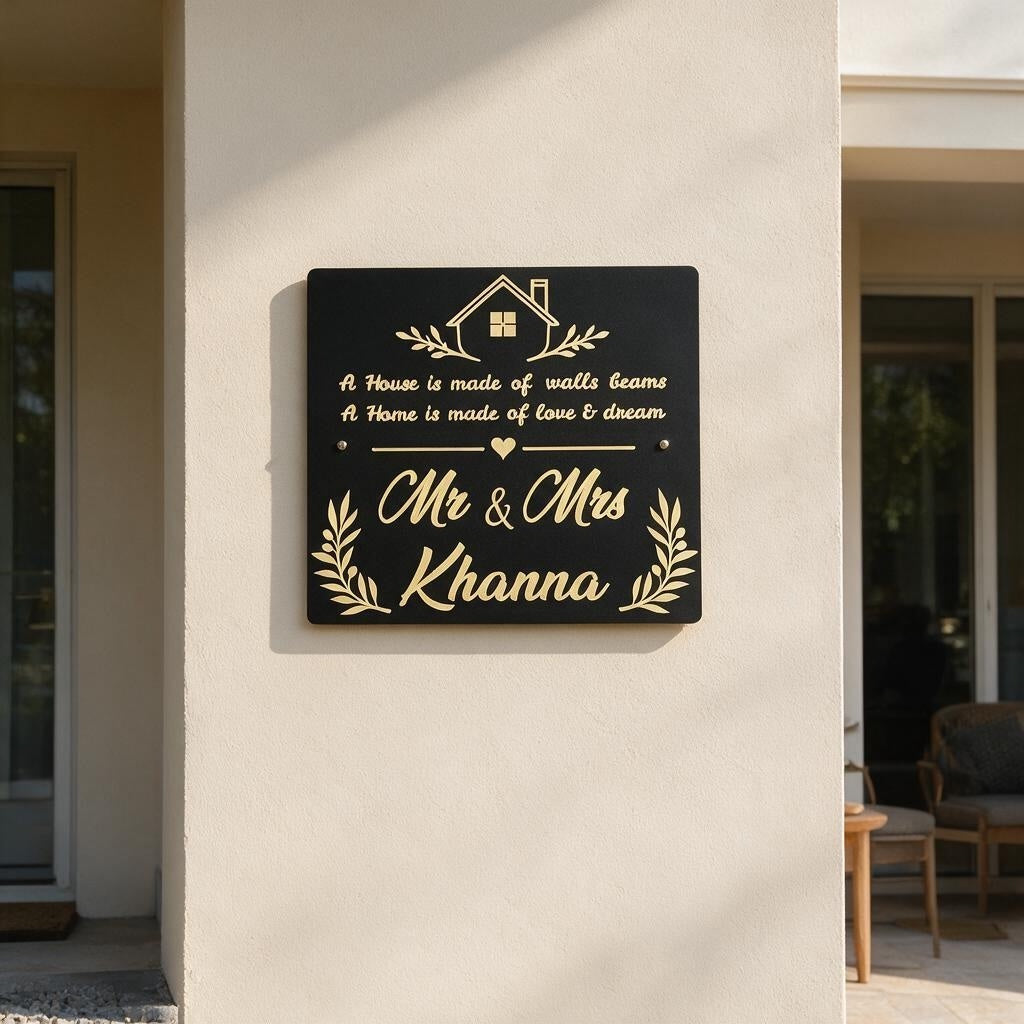 Custom Couples Entrance Name Plate with House Quote